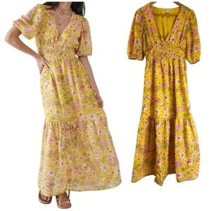 Billabong Spellbound Floral Maxi Dress in a yellow floral print.